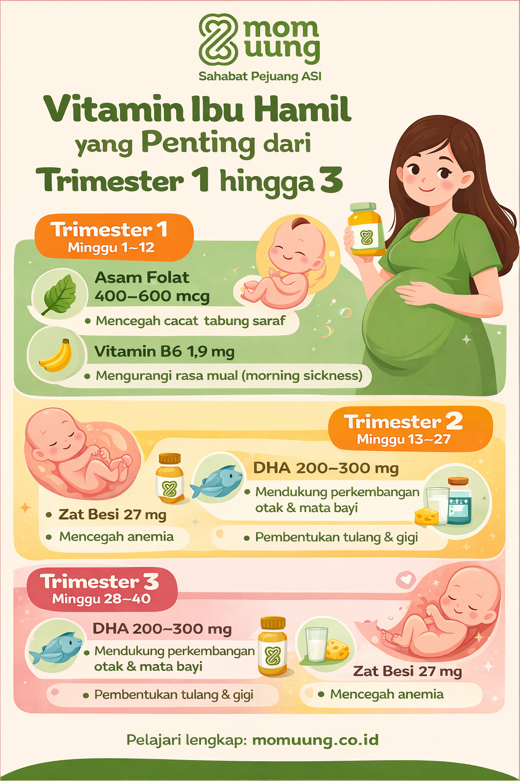 infografik vitamin ibu hamil asam folat zat besi dha kalsium